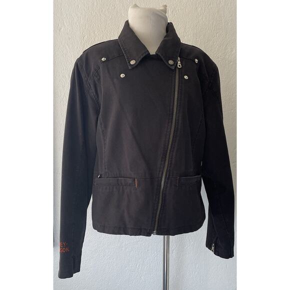 HARLEY DAVIDSON WOMENS RIDING JACKET * XL * BLACK EMBROIDERED MOTO JACKET - Picture 1 of 16
